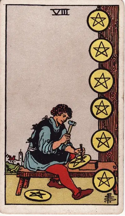 Eight of Pentacles — Rider–Waite–Smith tarot card