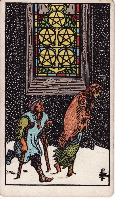 Five of Pentacles — Rider–Waite–Smith tarot card