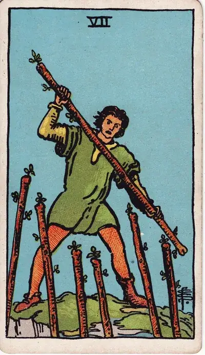 Seven of Wands — Rider–Waite–Smith tarot card