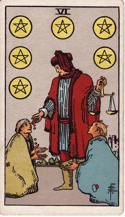 Six of Pentacles — Rider–Waite–Smith tarot card