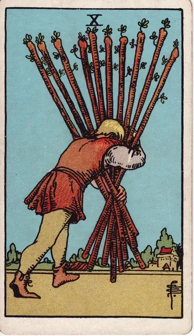Ten of Wands — Rider–Waite–Smith tarot card