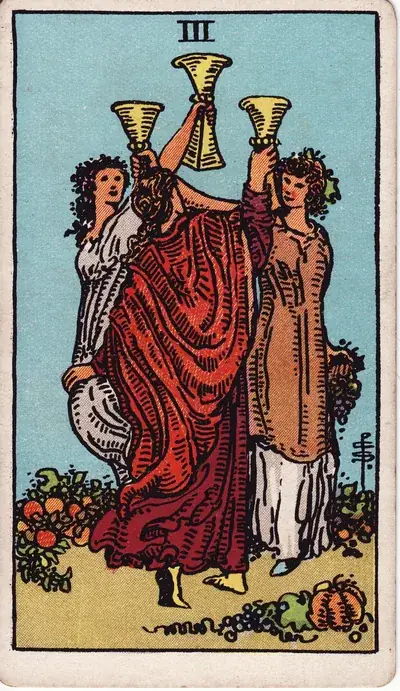 Three of Cups — Rider–Waite–Smith tarot card