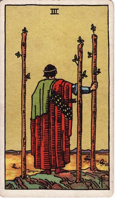 Three of Wands — Rider–Waite–Smith tarot card
